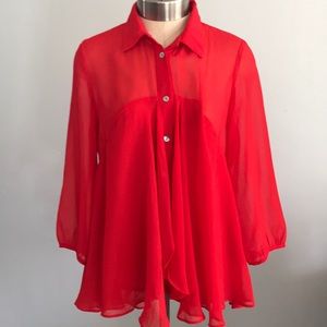 Francesca’s Red Sheer Blouse with a long sleeves